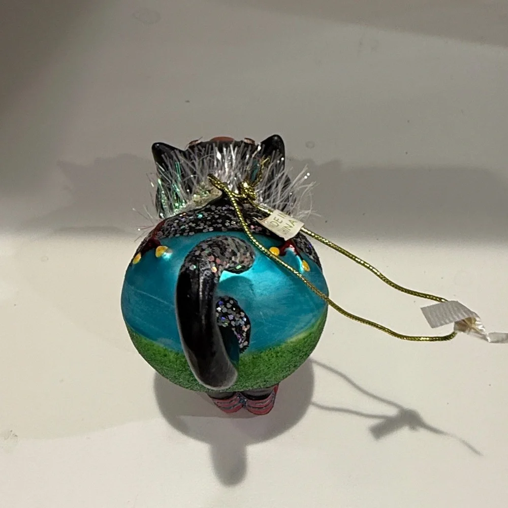 Whimsical Black Cat Ornament with Glitter Accents